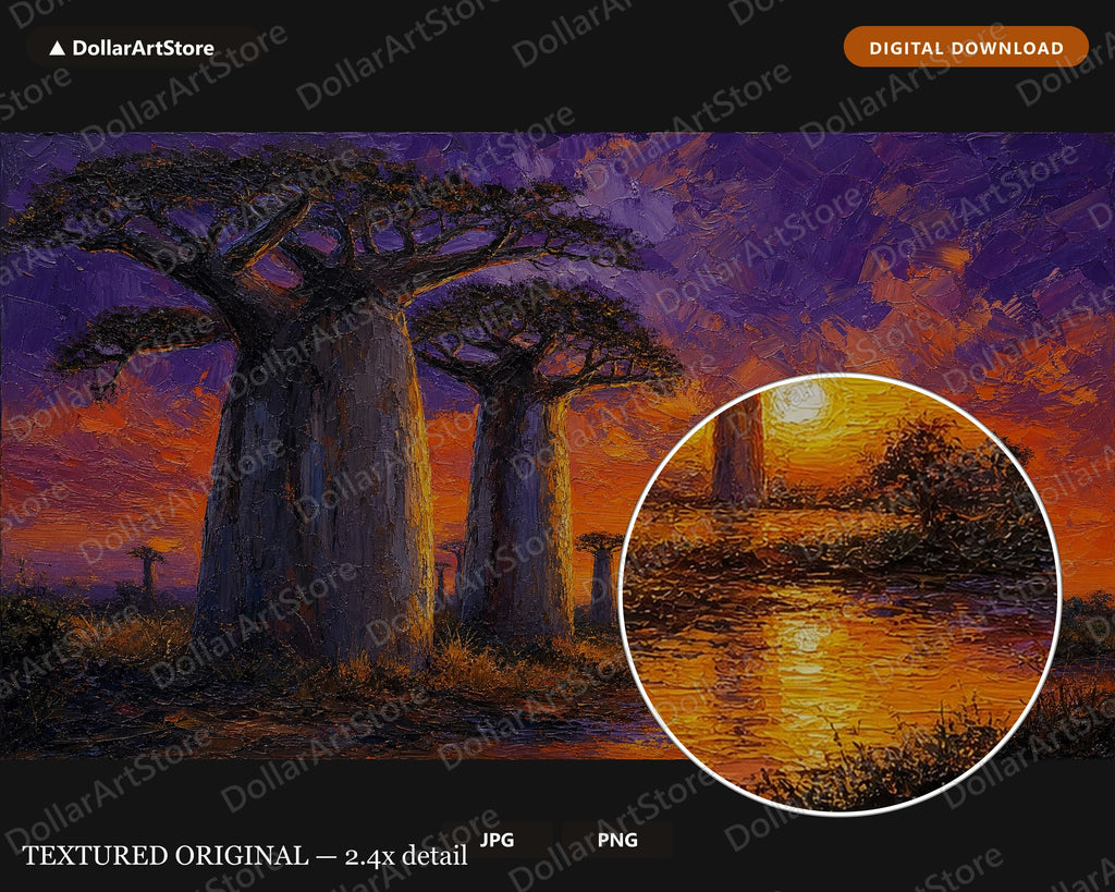 Cozy African Savanna Frame TV Art, Baobab Sunset Samsung Frame Digital Download 4K