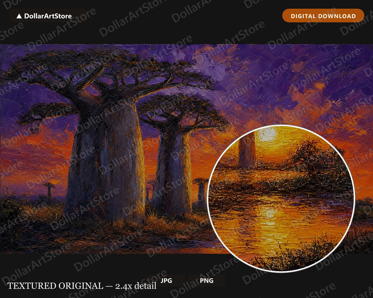 Cozy African Savanna Frame TV Art, Baobab Sunset Samsung Frame Digital Download 4K