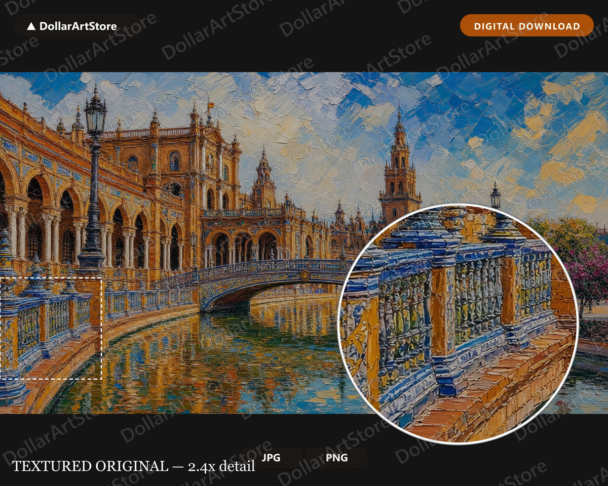 Cozy European Plaza de Espana Palace Frame TV Art of Famous Spanish Landmark
