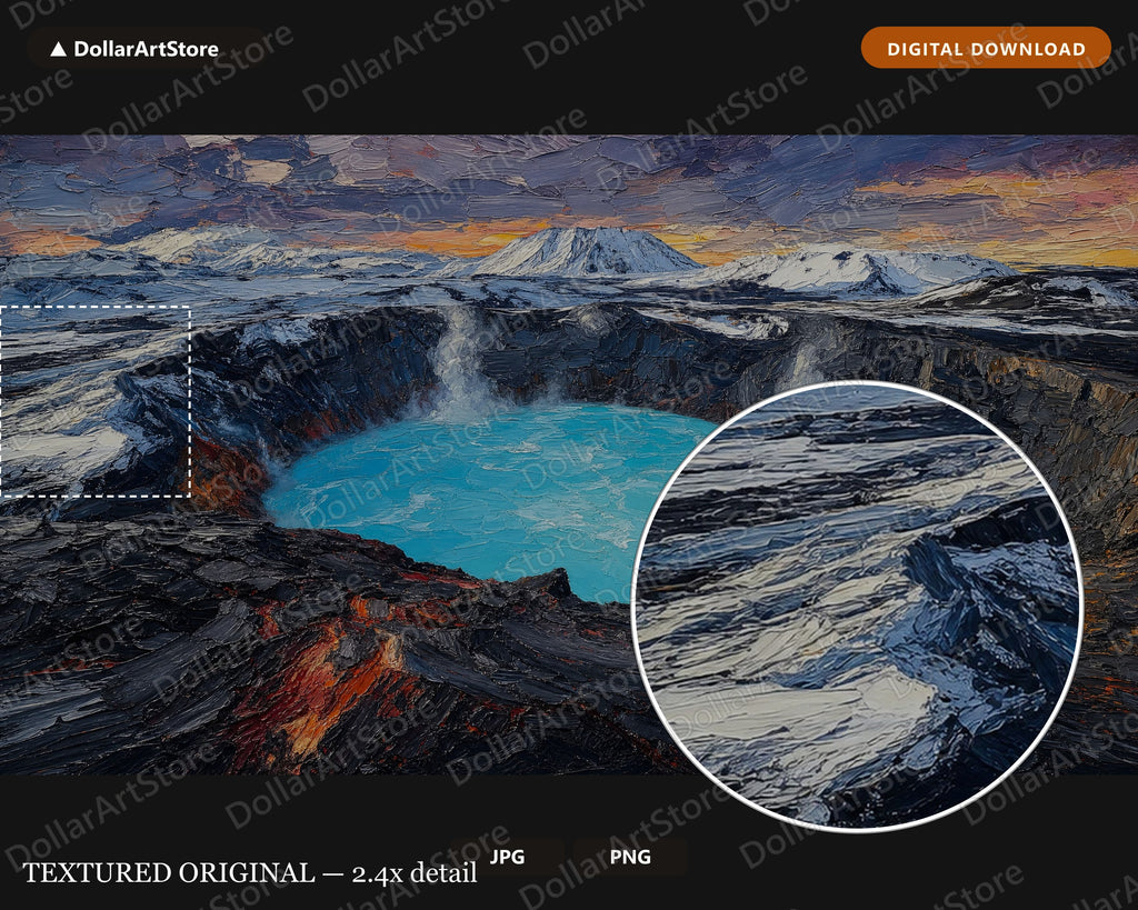 Arctic Geothermal Frame TV Art, Textured Volcano Lake Landscape, 4K Samsung TV Screensaver Download