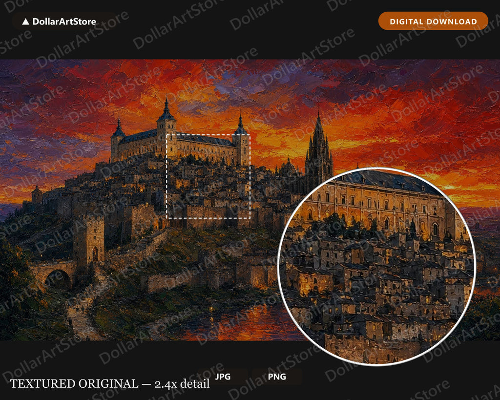 Toledo Old Town Skyline Frame TV Art, Cozy Earthy Scenery, Samsung Frame TV 4K Digital Download