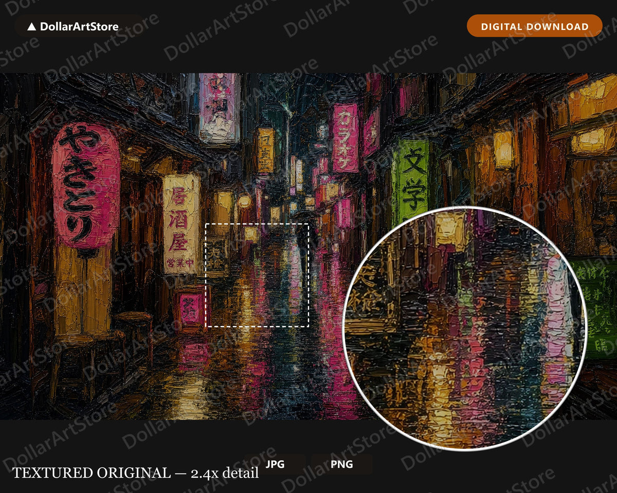 Moody Neon Street Frame TV Art, Dark Urban Scenery Samsung TV Download, Cozy Rainy East Asia 4K