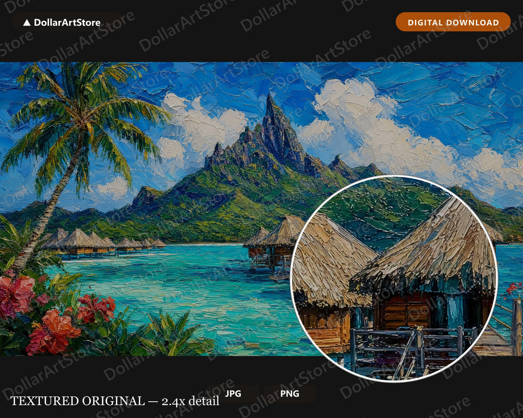Tropical Overwater Bungalows Frame TV Art, Cozy Island Scenery Samsung TV Download, 4K Landscape Screensaver