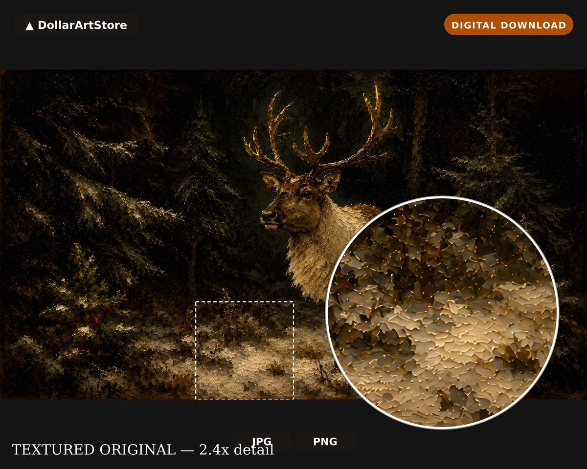 Moody Forest Stag Frame TV Art, Dark Woodland Scenery 4K Samsung TV Download