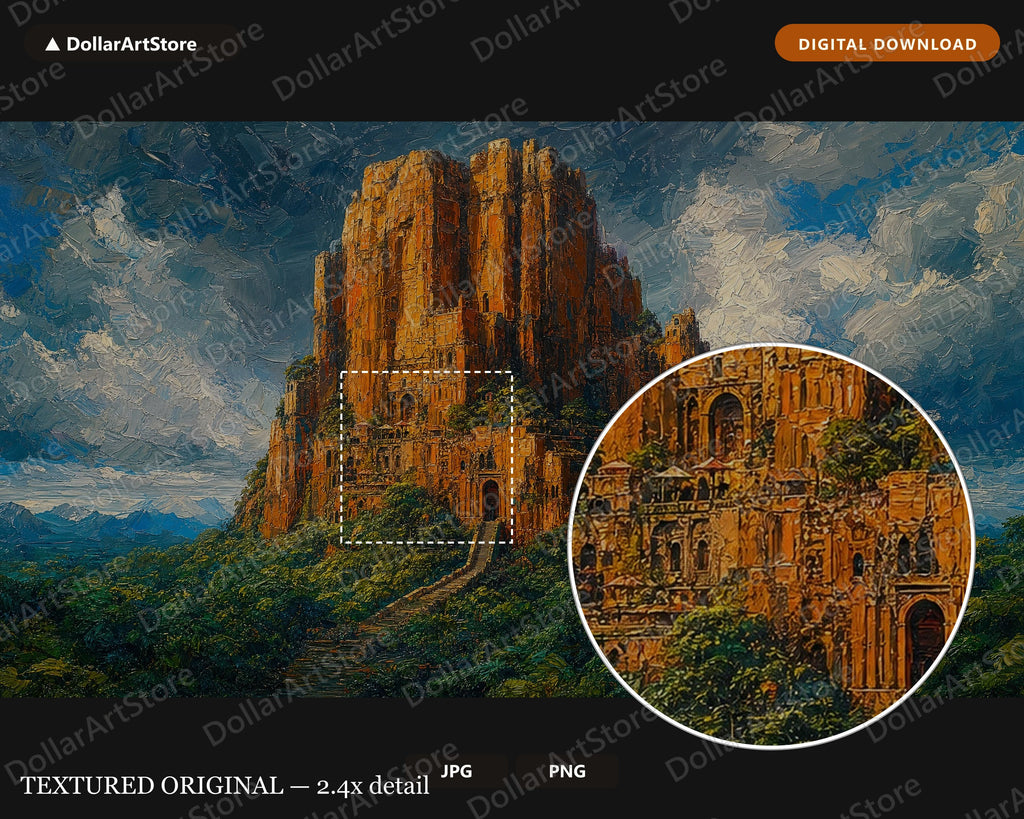 Cozy Ancient Fort Frame TV Art, Samsung Frame TV Digital Download, 4K Textured Landscape Screensaver