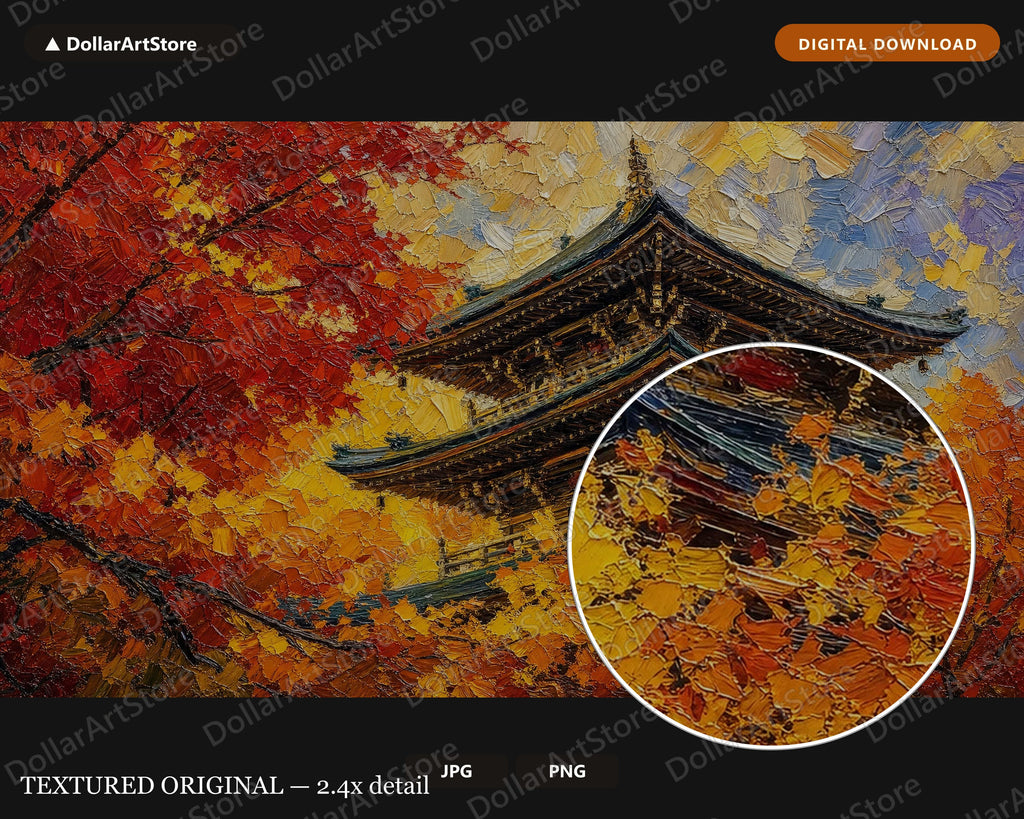 Cozy Autumn Frame TV Art, East Asian Temple Samsung Frame Digital Download, 4K Textured Scenery