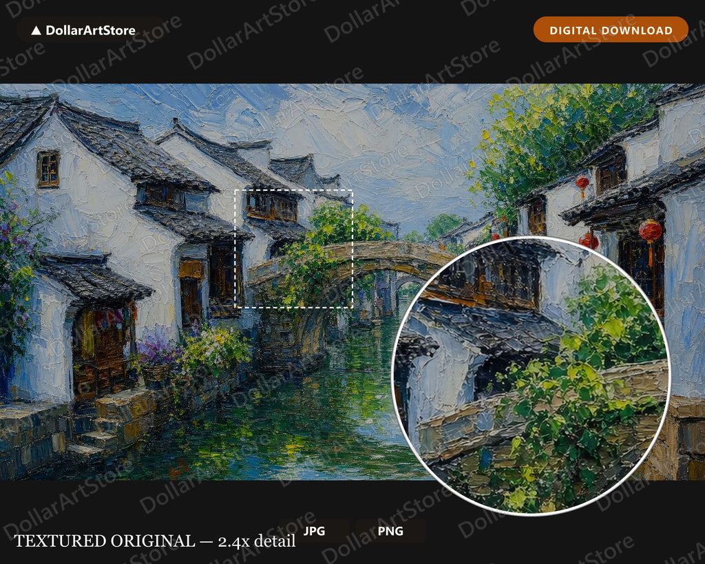 Cozy East Asia Frame TV Art, Samsung Frame TV Digital Download, 4K Textured Canal Scenery
