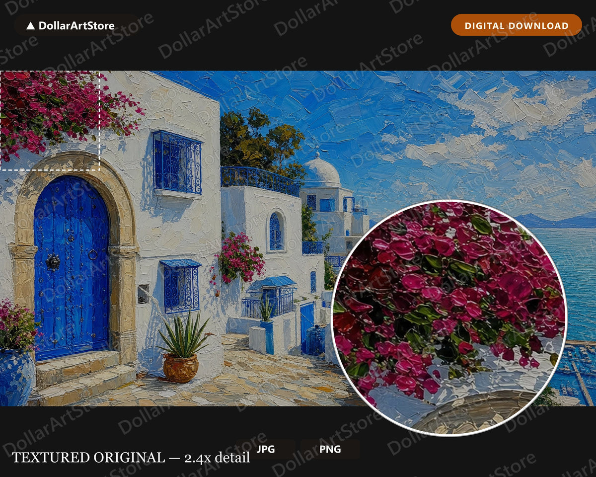 Cozy Mediterranean Coastal Frame TV Art, Samsung Frame TV Digital Download, 4K Textured Scenery