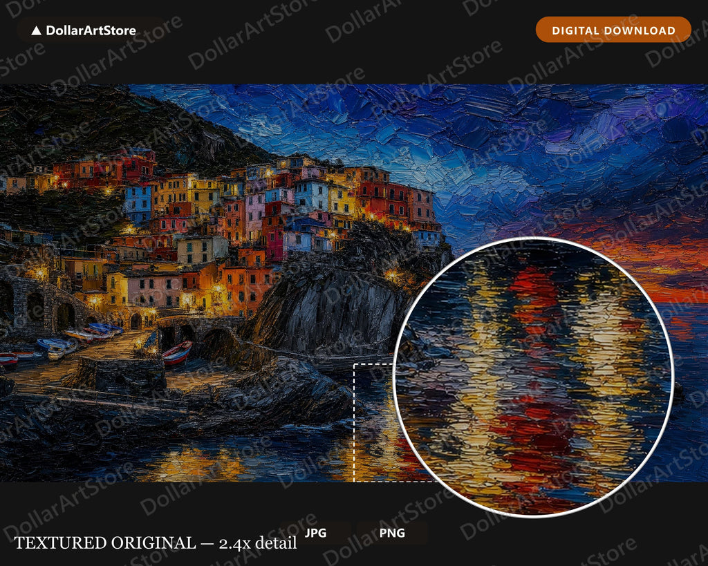 Cozy Cinque Terre Frame TV Art, Samsung Frame TV Digital Download, 4K Textured Coastal Scenery