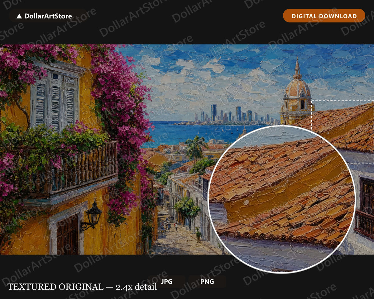 Vibrant Colonial Street Frame TV Art, Samsung Frame TV Digital Download, 4K Textured Coastal Screensaver