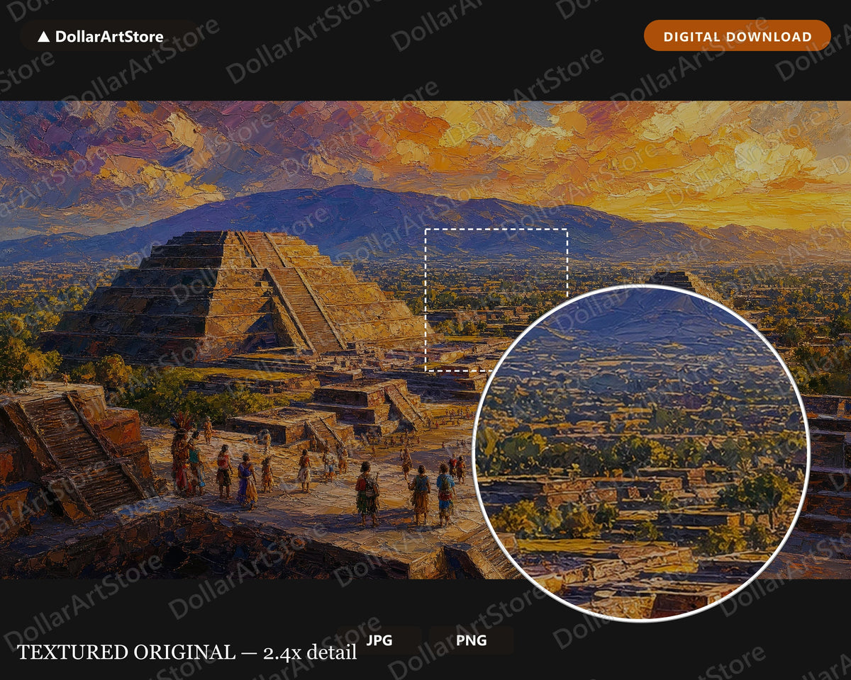Cozy Teotihuacan Pyramid Frame TV Art, Textured Earthy Landscape Samsung Frame TV Digital Download, 4K TV Screensaver Art