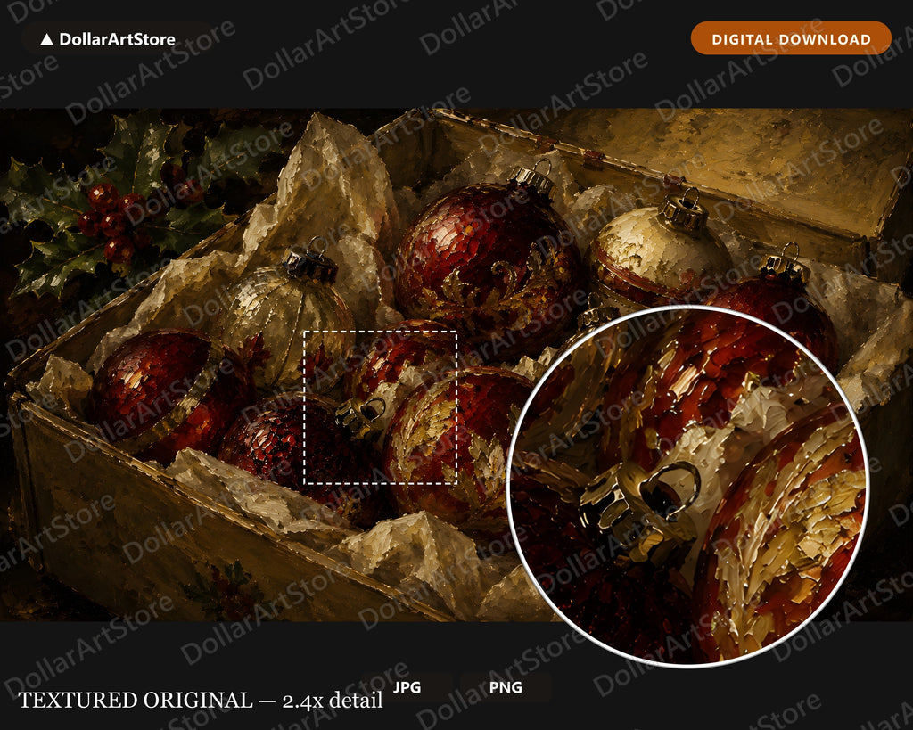 Cozy Christmas Frame TV Art, Red Gold Ornaments Rustic Holiday Screensaver, 4K Samsung Frame TV Digital Download