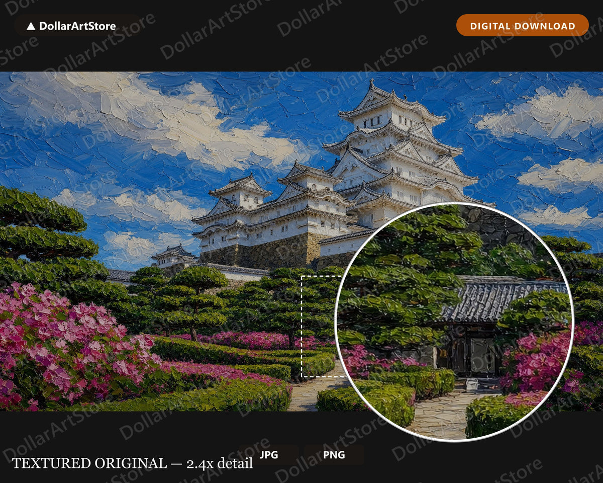 Cozy Textured Japanese Castle Frame TV Art, Samsung Frame TV Digital Download, 4K Screensaver