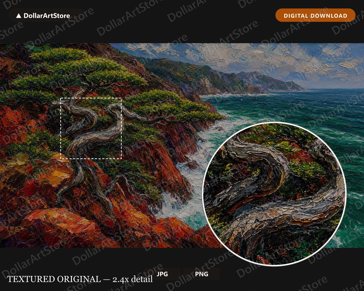 Cozy Coastal Frame TV Art, Wind-Swept Costa Brava Cliffs, Samsung Frame TV Digital Download, 4K