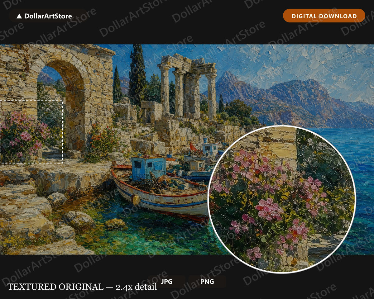Mediterranean Ruins Frame TV Art, Samsung Frame TV Digital Download, Coastal Scenery 4K