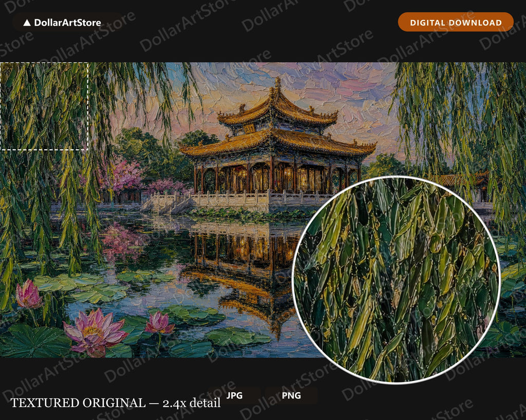 Cozy Asian Pagoda Frame TV Art, Samsung Frame TV Digital Download, 4K Textured Landscape Screensaver