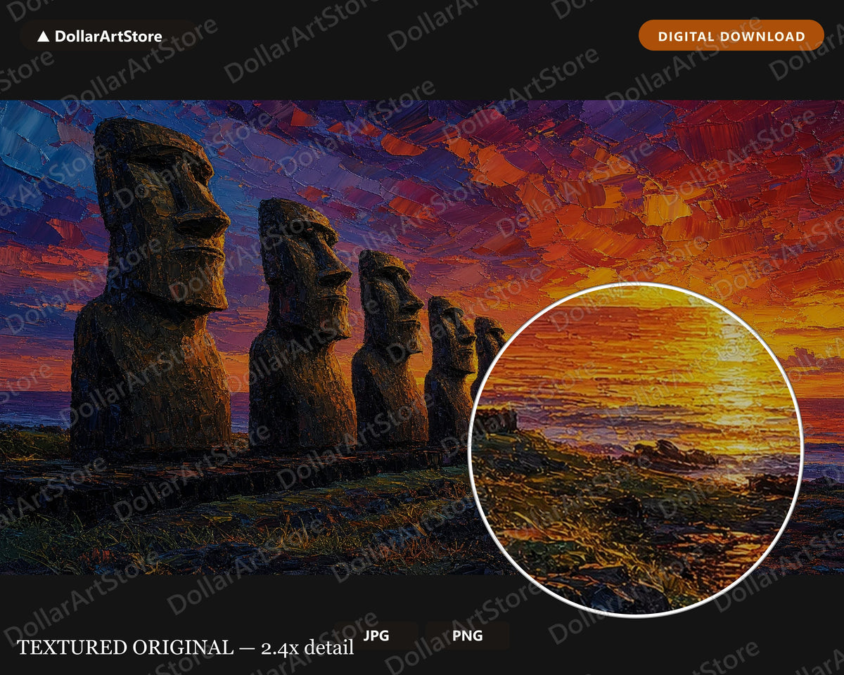 Easter Island Moai Sunset Frame TV Art, Samsung 4K Digital Download, Scenic Landscape Screensaver