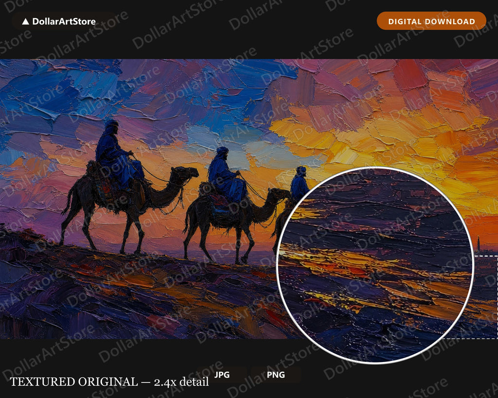 Desert Caravan Frame TV Art, Samsung Frame TV Digital Download, Textured Sunset Scenery