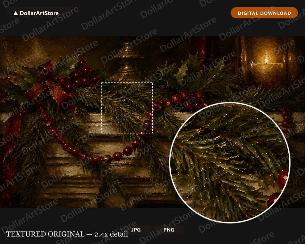 Cozy Holiday Frame TV Art, Rustic Christmas Garland Samsung Frame TV Digital Download 4K