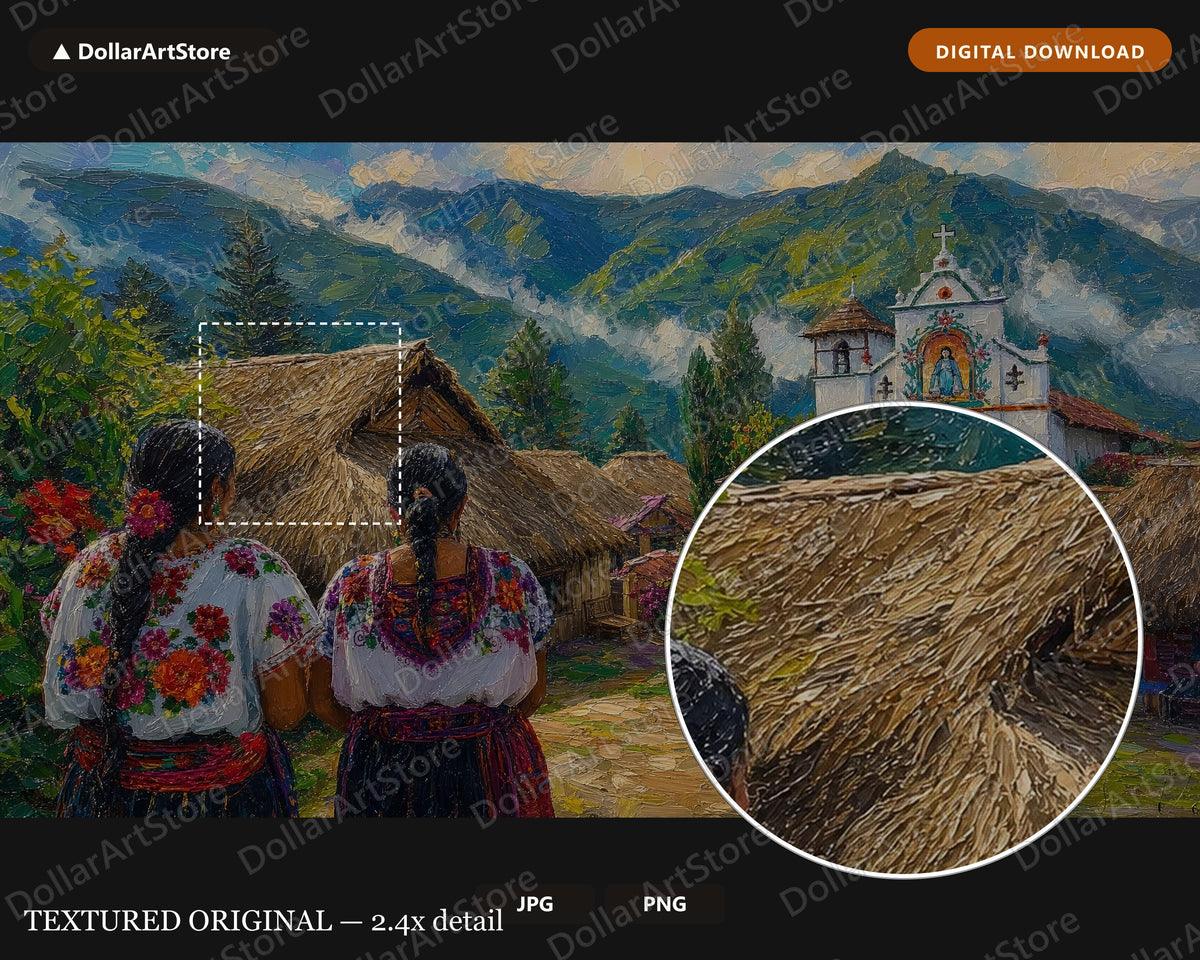 Cozy Mountain Village Frame TV Art, Samsung Frame TV Digital Download, 4K Textured Scenery