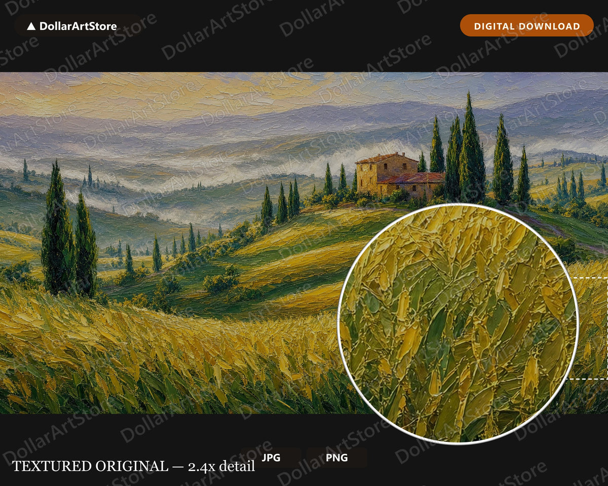 Cozy Tuscan Landscape Frame TV Art, Samsung Frame TV Digital Download, 4K Textured Cypress Hills Screensaver