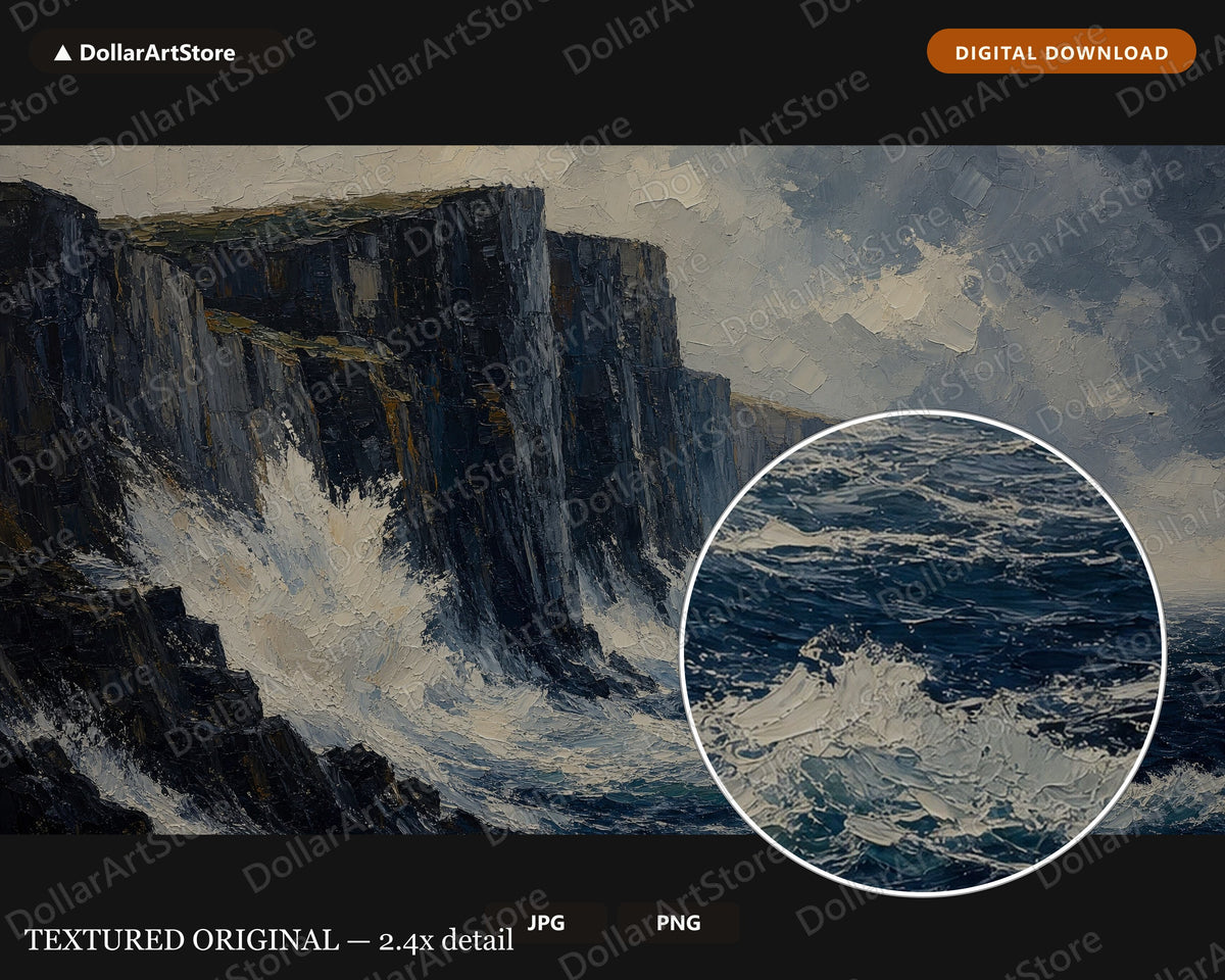 Moody Coastal Cliffs Frame TV Art, Samsung Frame TV Digital Download, 4K Textured Seascape Screensaver