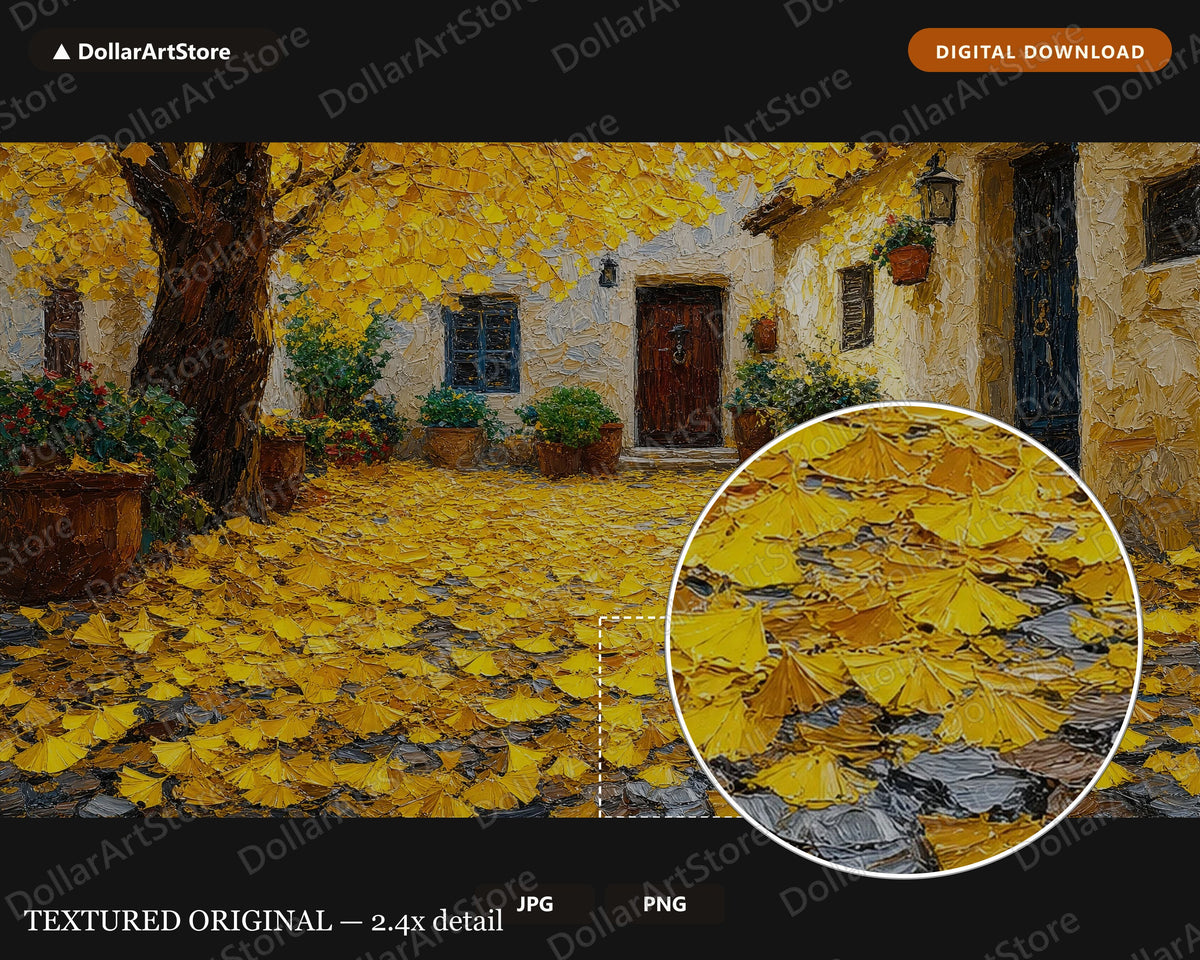 Cozy Autumn Courtyard Frame TV Art, Samsung Frame TV Digital Download, 4K Textured Scenery