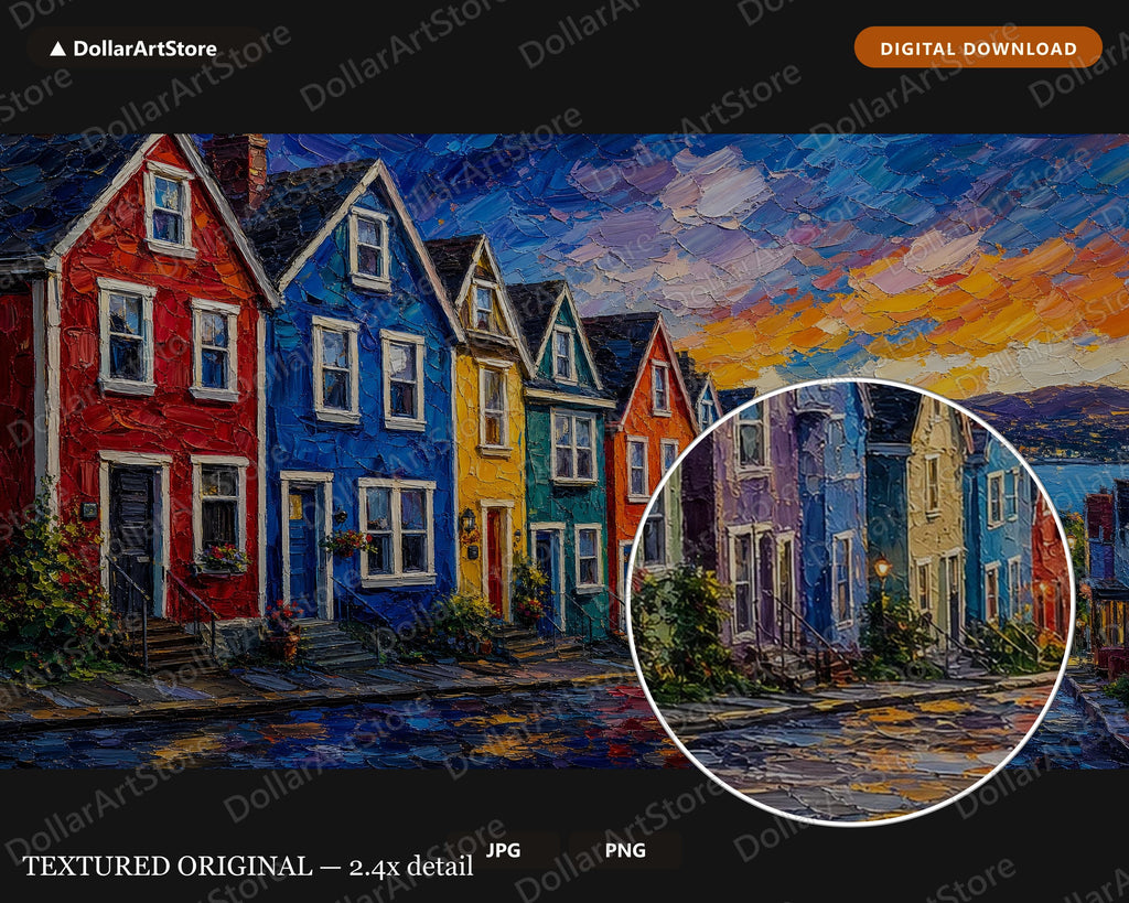 Cozy Colorful Coastal Village Frame TV Art, Samsung Frame TV Digital Download 4K