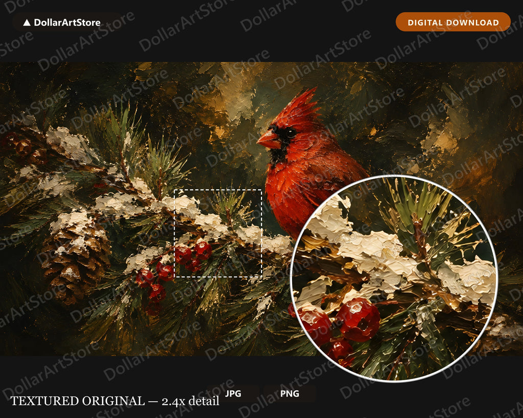 Cozy Holiday Cardinal Frame TV Art, Samsung Frame TV Digital Download, 4K Textured Winter Screensaver