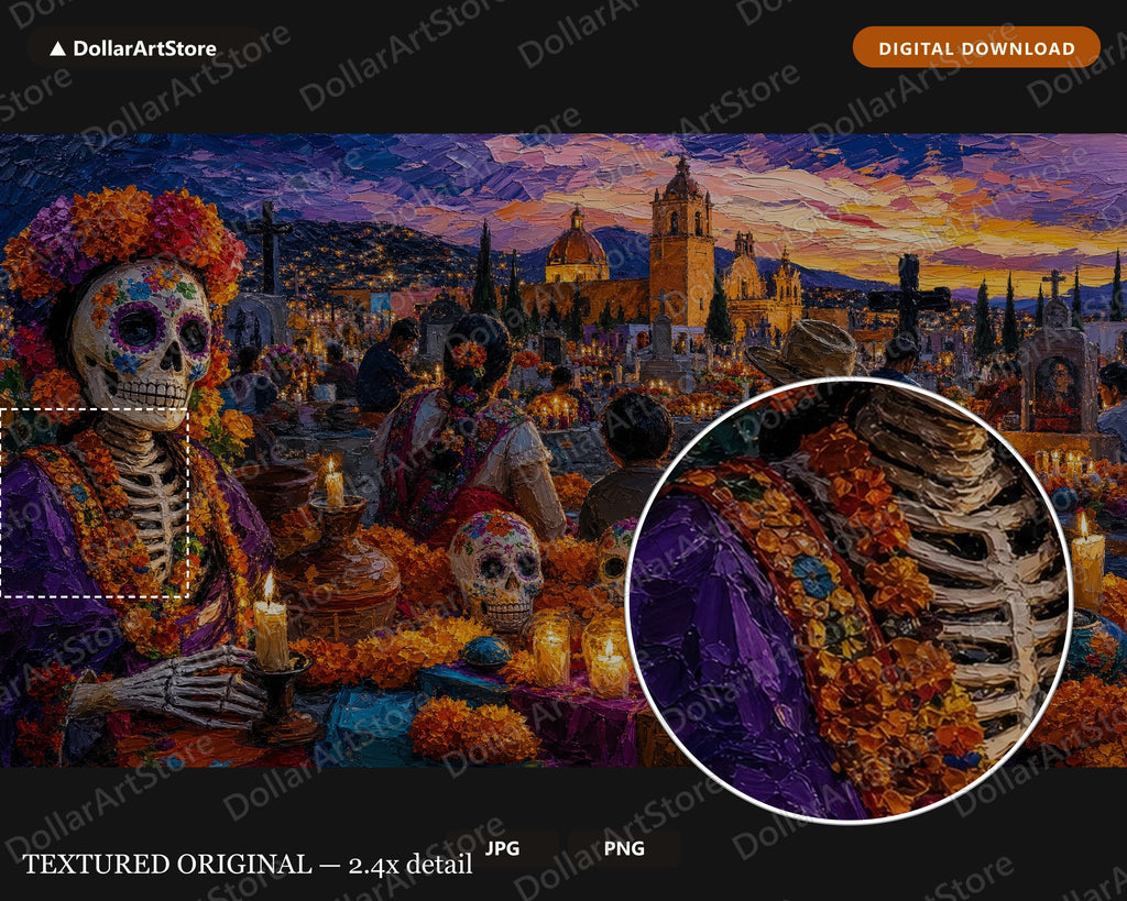 Day of the Dead Cemetery Frame TV Art, Textured Landscape Samsung Frame TV Digital Download 4K