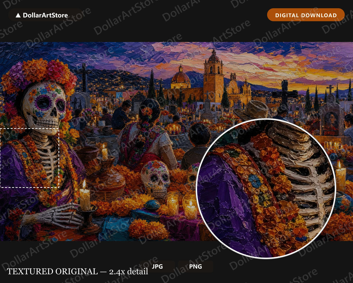 Day of the Dead Cemetery Frame TV Art, Textured Landscape Samsung Frame TV Digital Download 4K