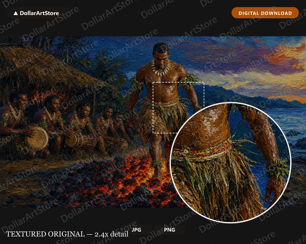 Intense Textured Frame TV Art, Fiji Fire-Walking Ceremony, Samsung Frame TV Digital Download 4K