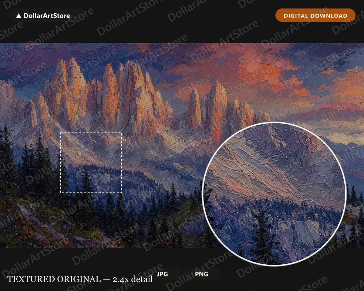 Textured Mountain Castle Frame TV Art, Scenic Landscape Digital Download, 4K TV Screensaver Art