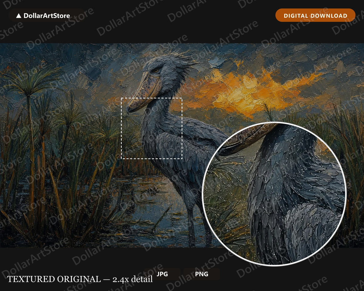 Cozy African Wildlife Frame TV Art, Shoebill Wetland Scenery Samsung Frame TV Digital Download 4K