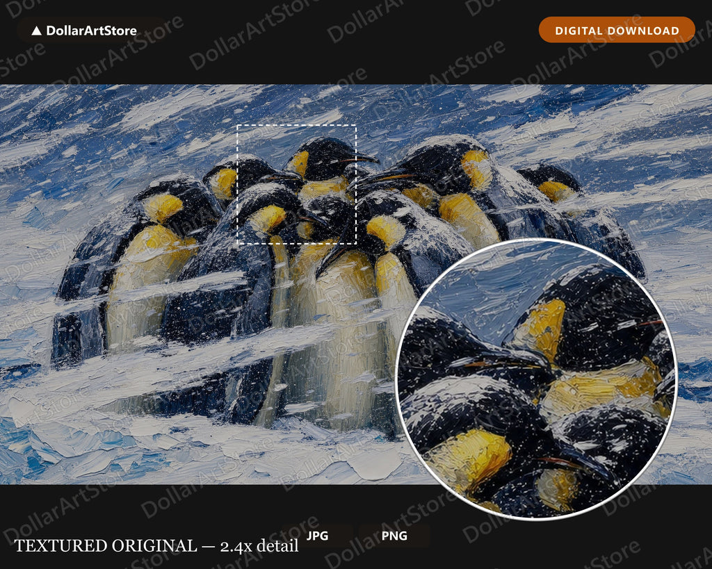 Cozy Arctic Penguins Winter Textured Frame TV Art