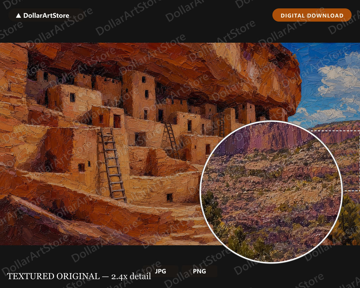Cozy Rustic Canyon Dwellings Frame TV Art, Southwest Scenery Samsung Digital Download 4K