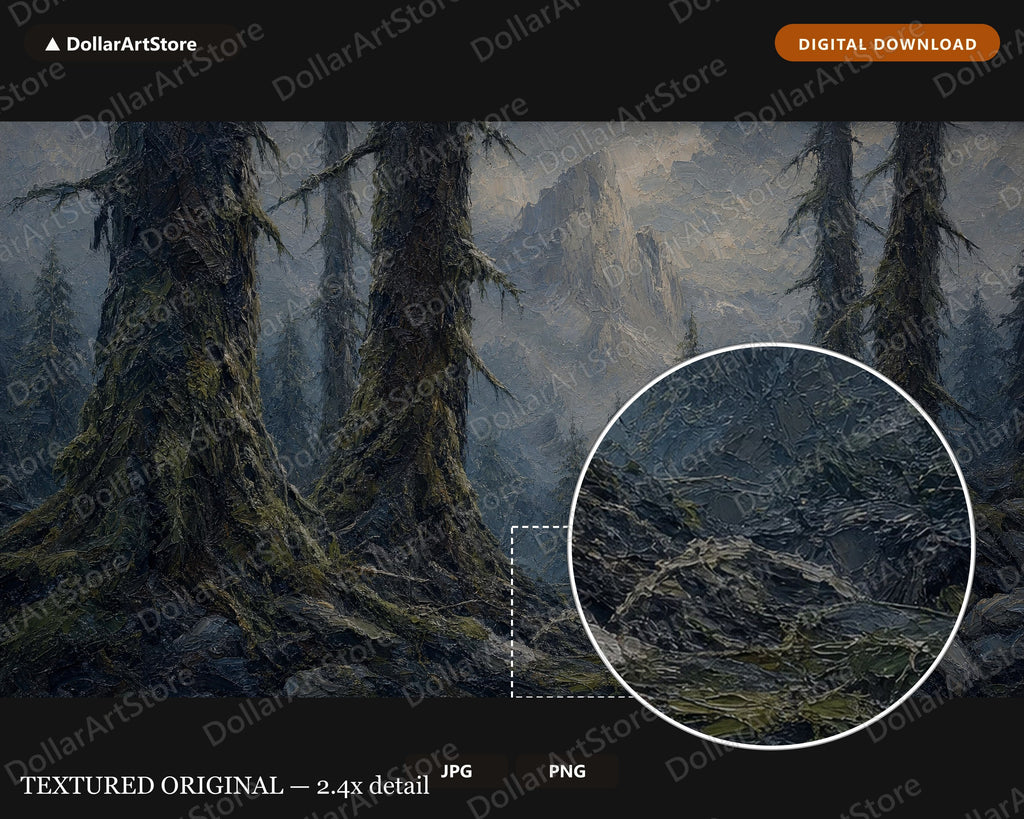 Cozy Dark Forest Frame TV Art, Samsung Frame TV Digital Download, Moody Mountain Scenery 4K