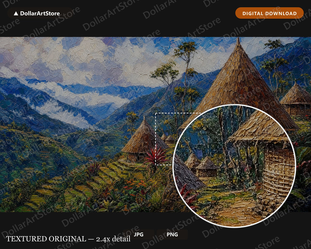 Cozy Highland Village Frame TV Art, Papua New Guinea Landscape, Samsung Frame TV 4K Digital Download