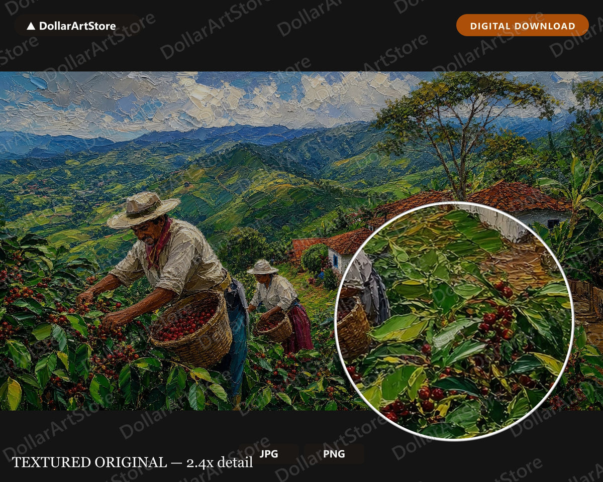 Cozy Mountain Coffee Farm Frame TV Art, Samsung Frame Digital Download, 4K Textured Harvest Landscape