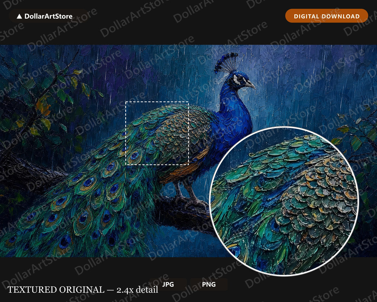 Textured Peacock Wildlife Samsung Frame TV Art | Digital Download