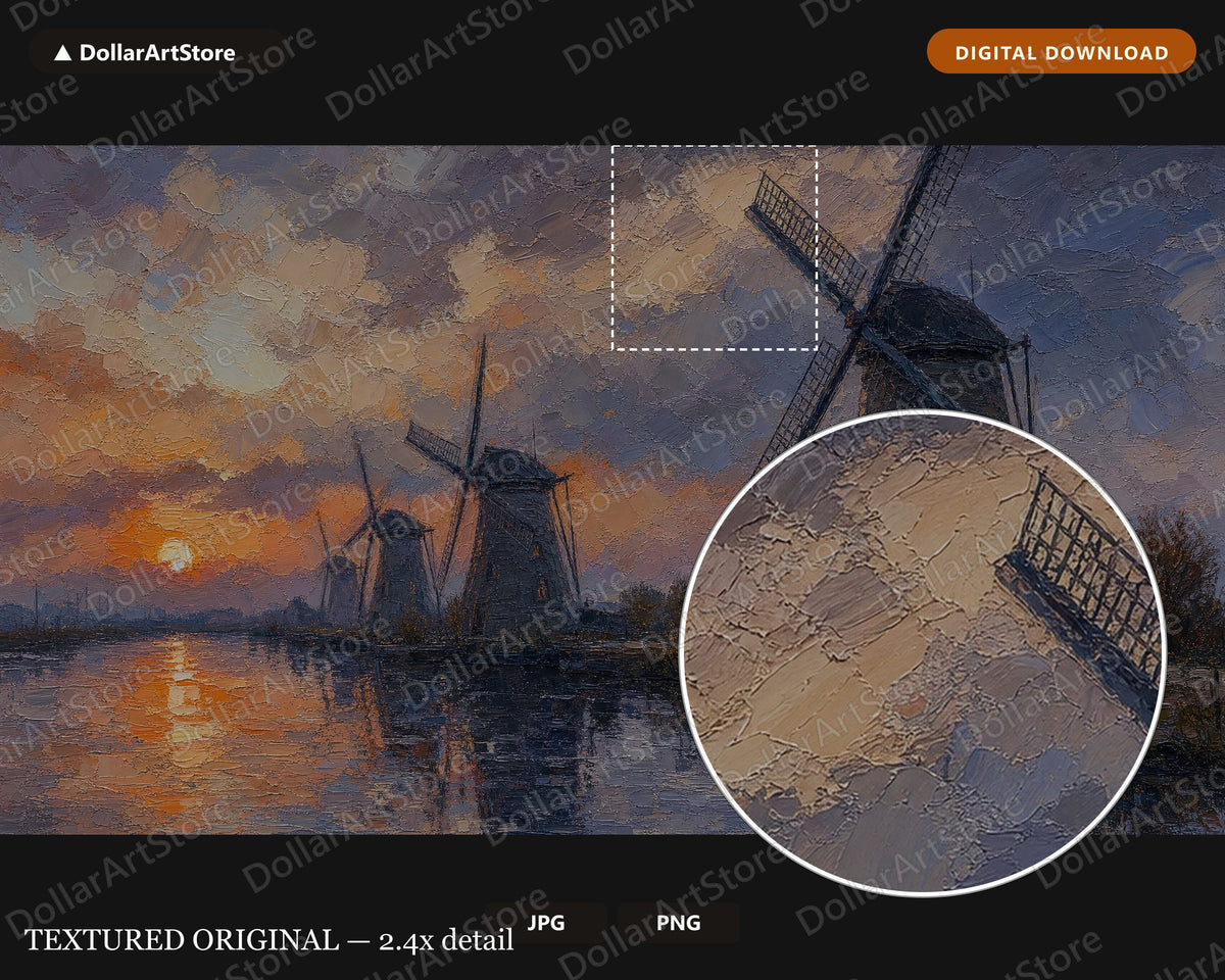 Cozy Windmill Landscape Frame TV Art, Textured Scenery Samsung TV Download, 4K Digital Artwork