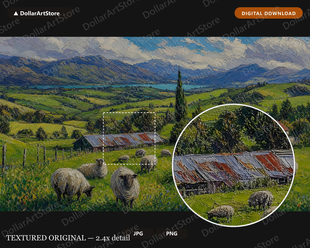 Cozy Pastoral Frame TV Art, Rolling Hills Sheep Farm Samsung Frame TV Download, 4K Textured Scenery Art