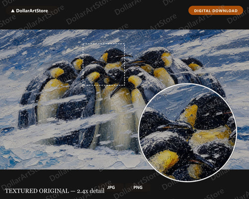 Cozy Arctic Penguins Winter Textured Frame TV Art