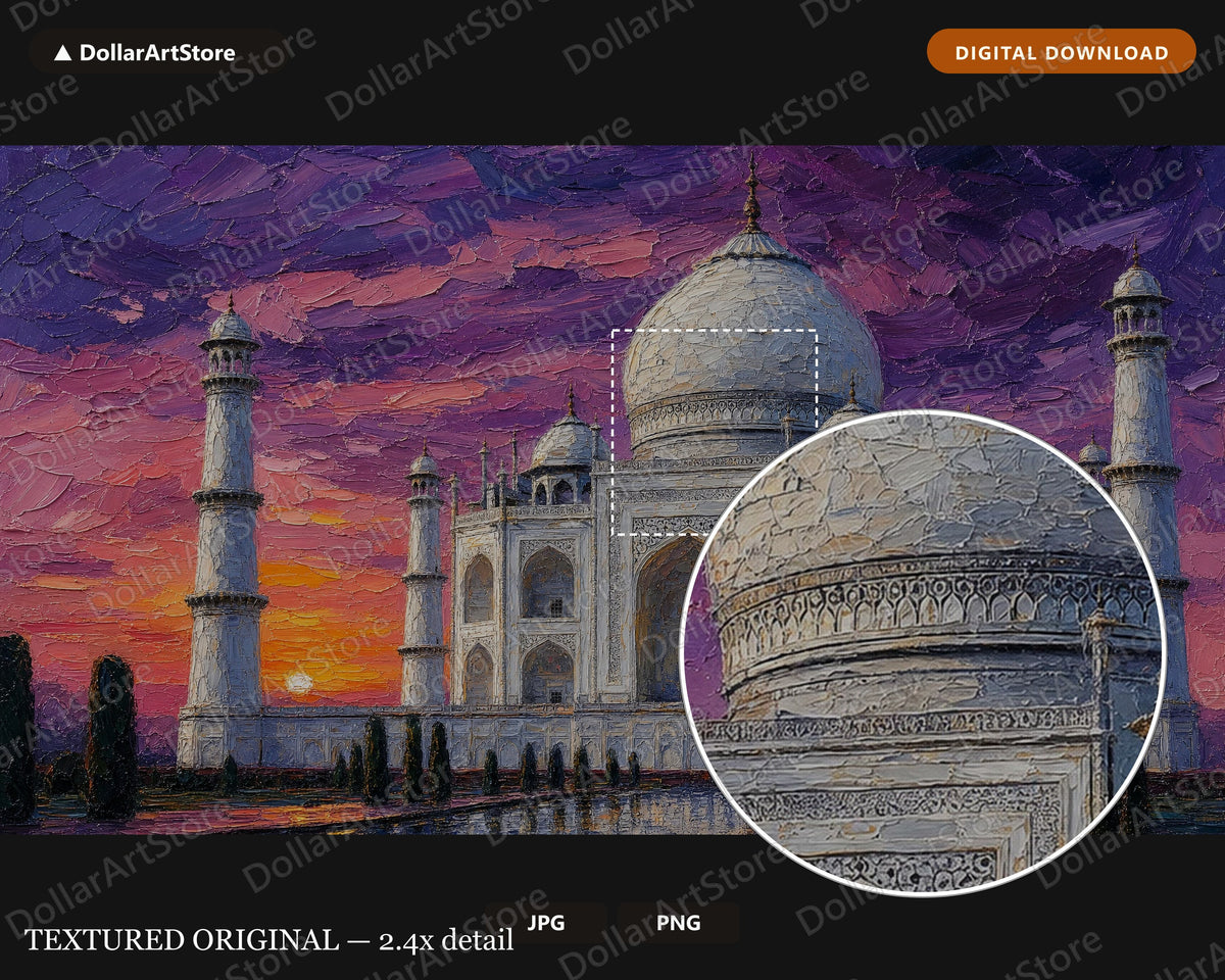 Cozy Taj Mahal Sunset Frame TV Art, Samsung TV Digital Download 4K Textured Screensaver