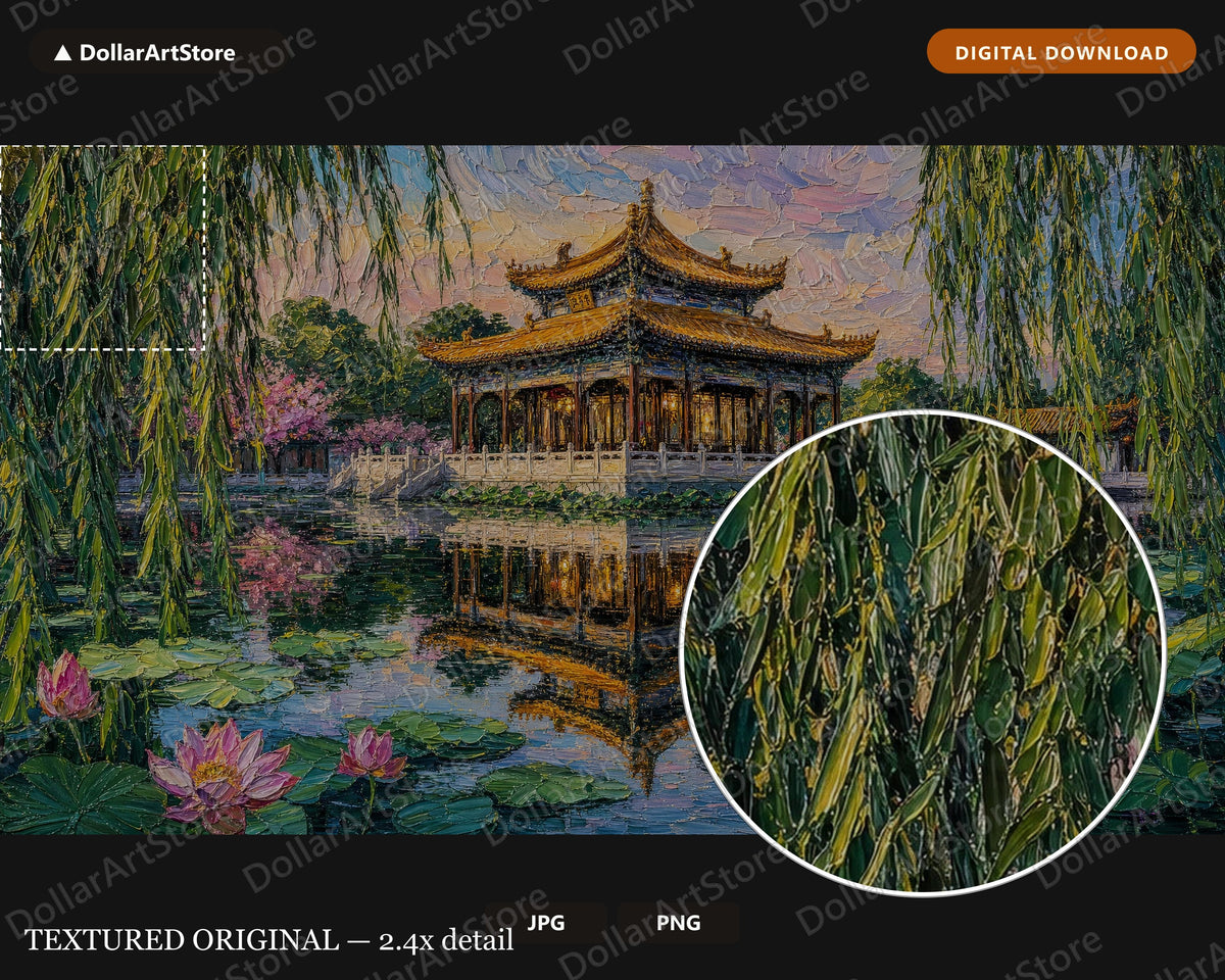 Cozy Asian Pagoda Frame TV Art, Samsung Frame TV Digital Download, 4K Textured Landscape Screensaver