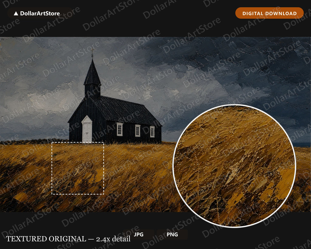 Dark Moody Rustic Church and Landscape Scenery Frame TV Art