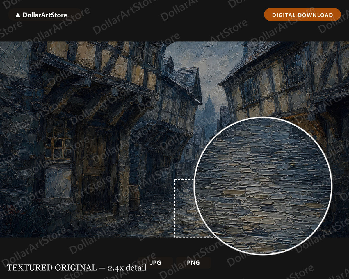 Moody Medieval European Street Frame TV Art, 4K Samsung Frame Digital Download, Textured Cobblestone Scenery