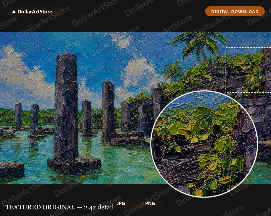 Tropical Ruins Frame TV Art, Samsung Frame TV Digital Download, 4K Textured Scenery