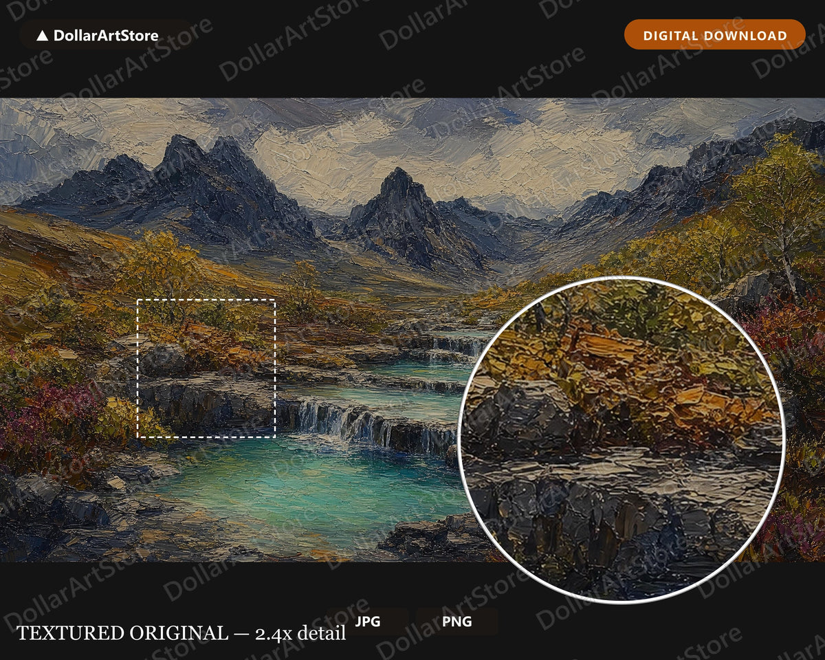 Cozy Textured Mountain Landscape Frame TV Art, Scenic Waterfall Valley Samsung Frame TV Download