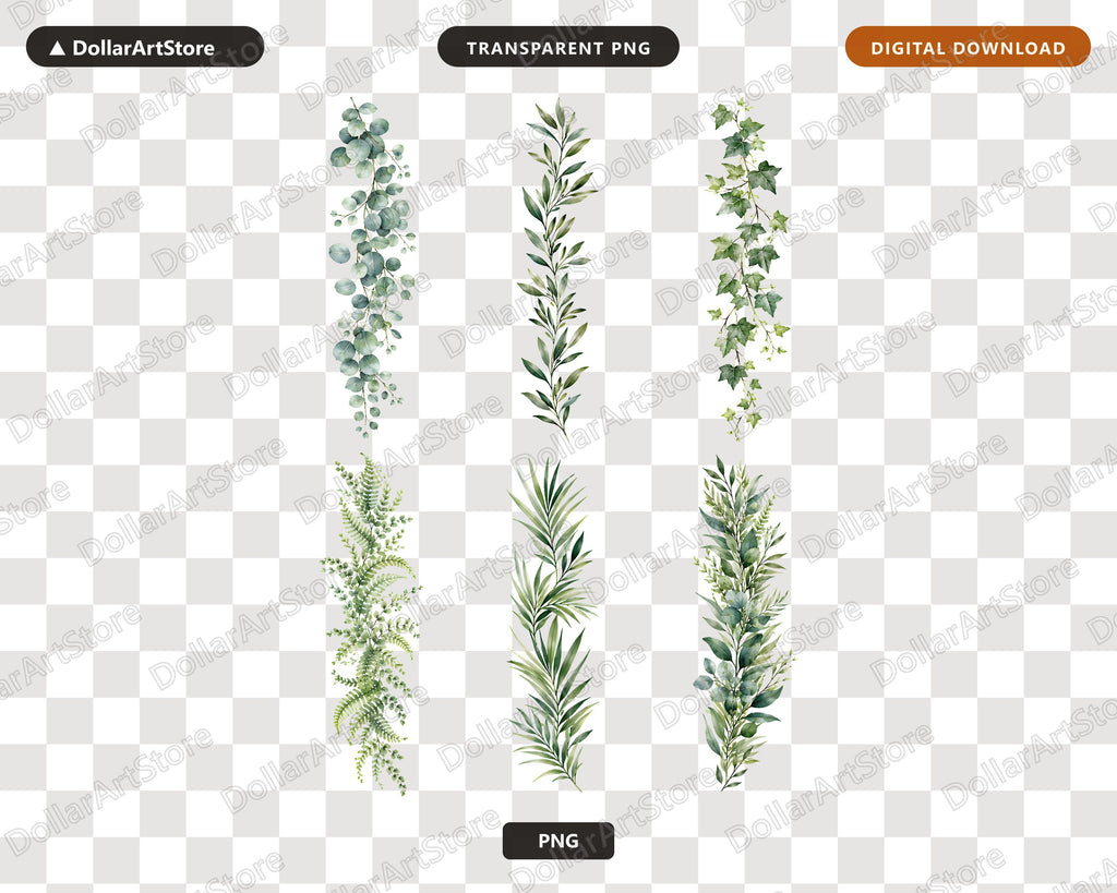 Watercolor Botanical Borders Clipart PNG, Vertical Plant Leaf Clip Art